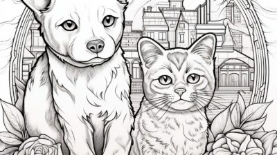 犬と猫①【塗り絵-無料】